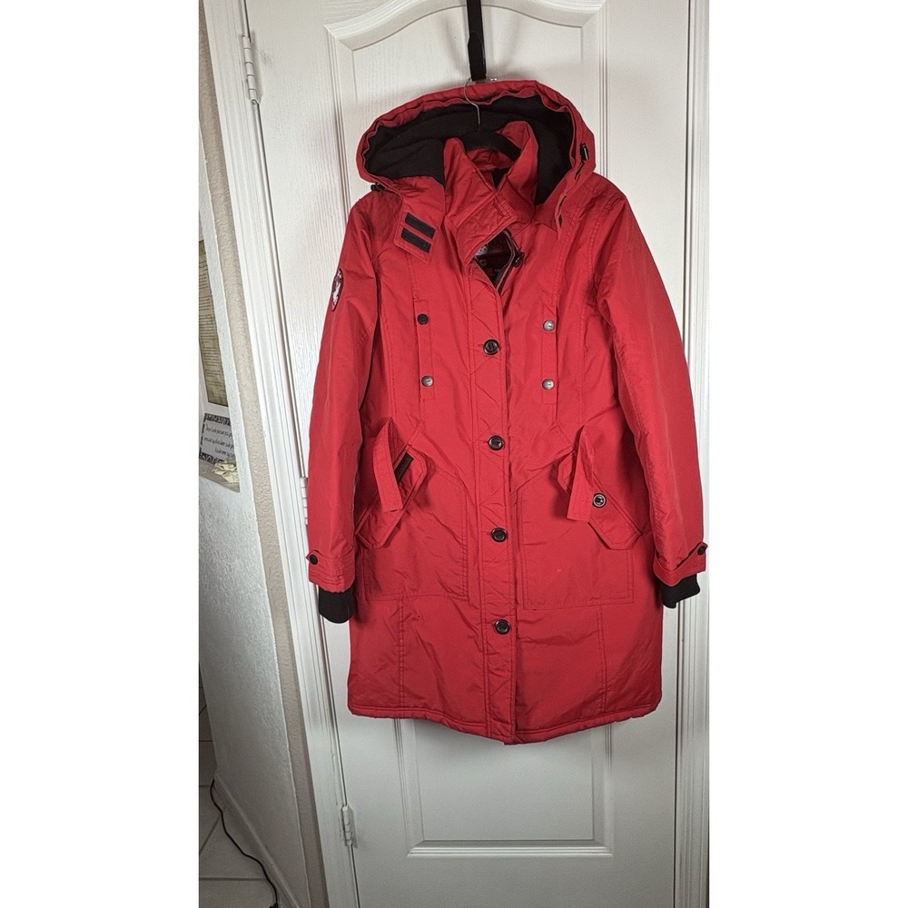 Canada Weathergear Women's Large Red Parka Coat Button Up Hooded Warm Winter - Picture 3 of 10